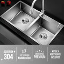Cuba Cozinha Gourmet Pia Dupla Aço Inox 304 Quadrada Cor Prateado