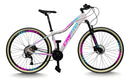 Bicicleta Aro 29 Mtb Cripto 24v Freio Disco Faixa Bege Cor Branco/azul E Rosa Tamanho Do Quadro 15